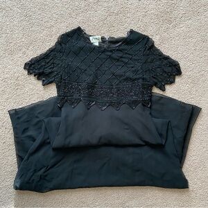 Vintage Black Beaded Evening Gown Size 12 Elegant Old Money